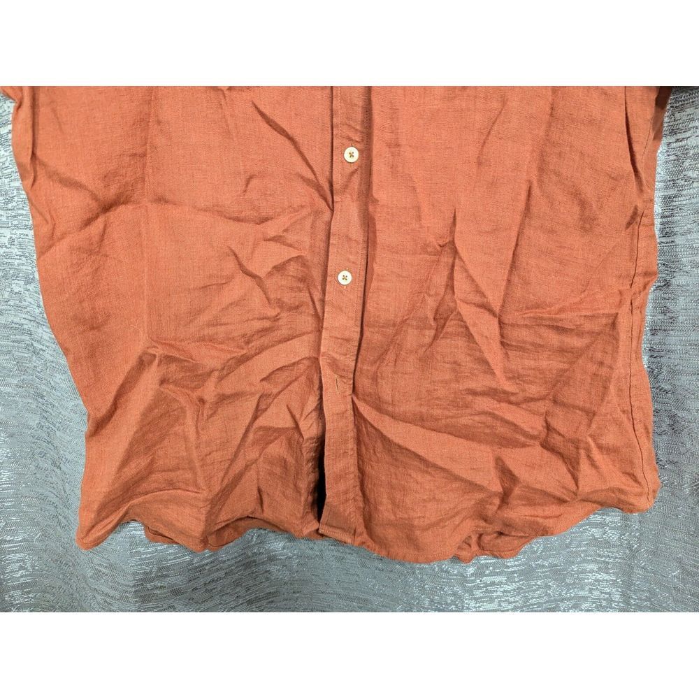 Teddy Stratford Mens 4 (L) Linen Button Down Short Sleeve Burnt Orange/Rust - Picture 3 of 9